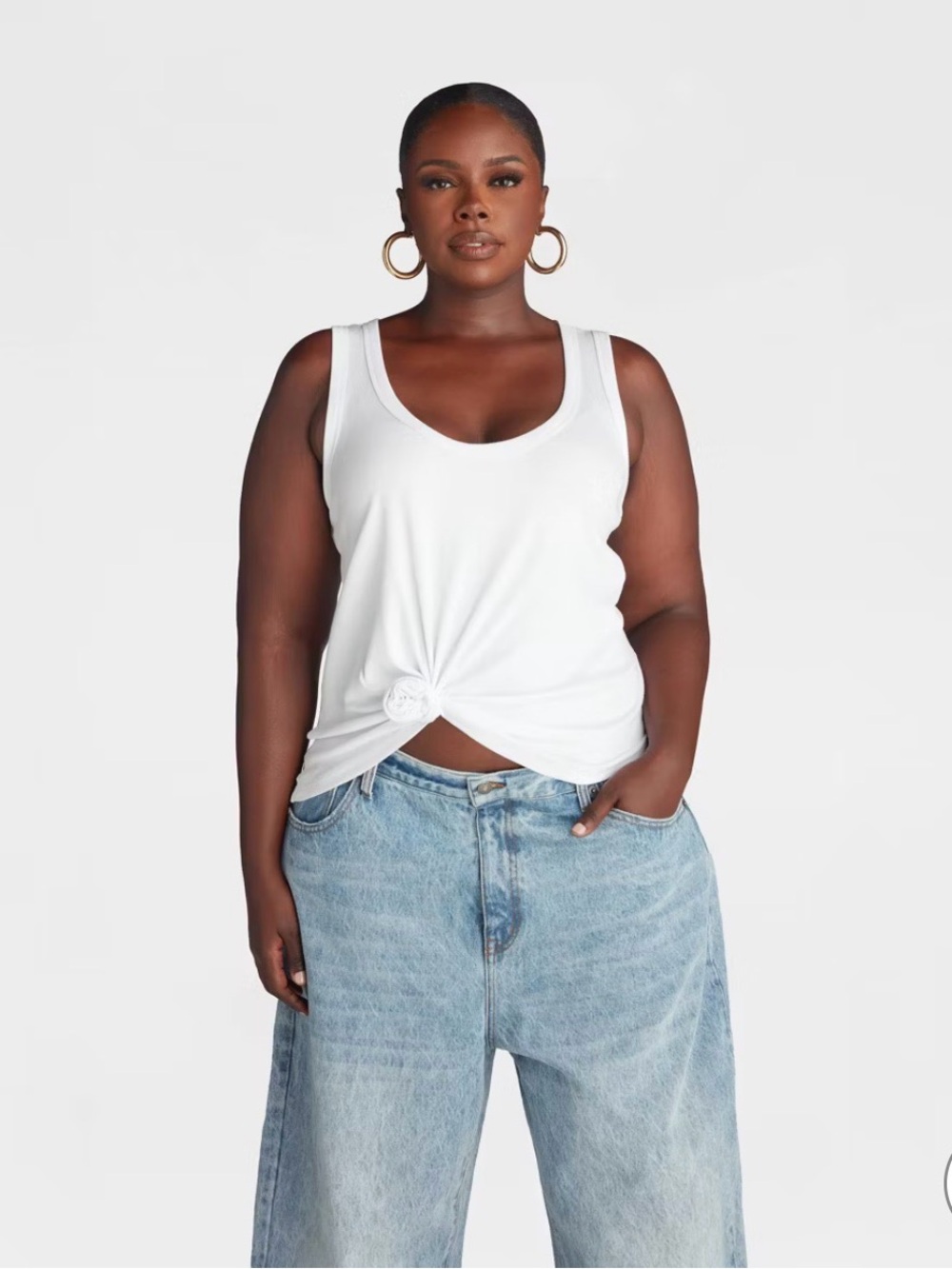 Women's White Knot-Detail Tank Top
